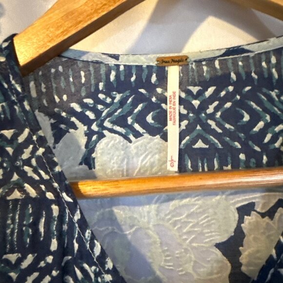 Free People Gotta Have You Blue Floral Tunic L Bohemian Flowy Boho Tiered - Picture 4 of 6